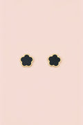 NOIR CLOVER 18K Gold Plated Black Clover Stud Earrings