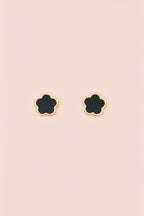 NOIR CLOVER 18K Gold Plated Black Clover Stud Earrings