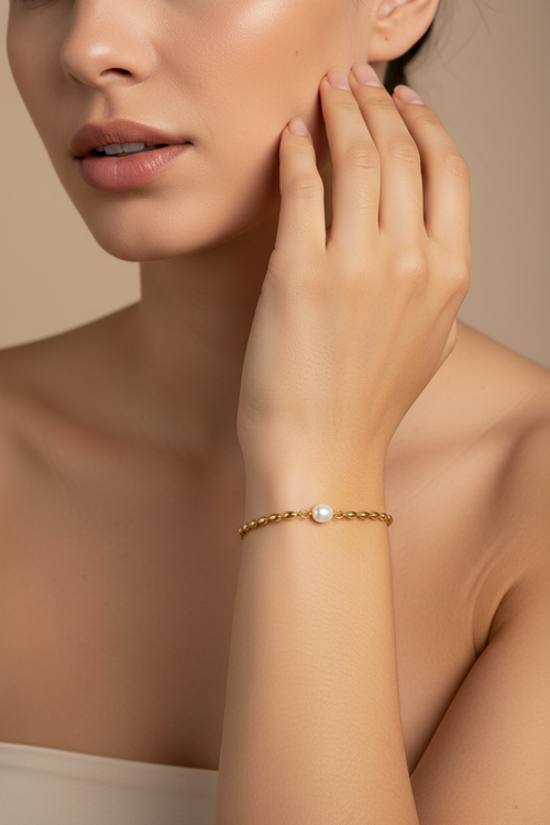 AMARA 18K Gold Plated Pearl Bead Bracelet