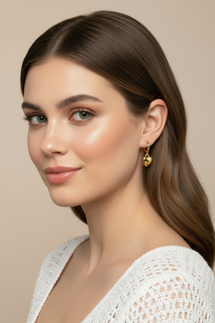 LUNA 18K Gold Plated Heart Drop Hoop Earrings