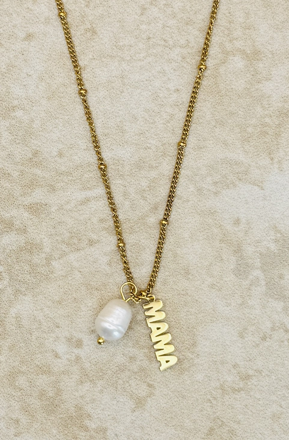 Mama 18K Gold Plated Pearl Charm Necklace