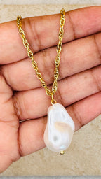 AURELIA 18K Gold Plated Freshwater Pearl Drop Necklace & Hoop Earring Set