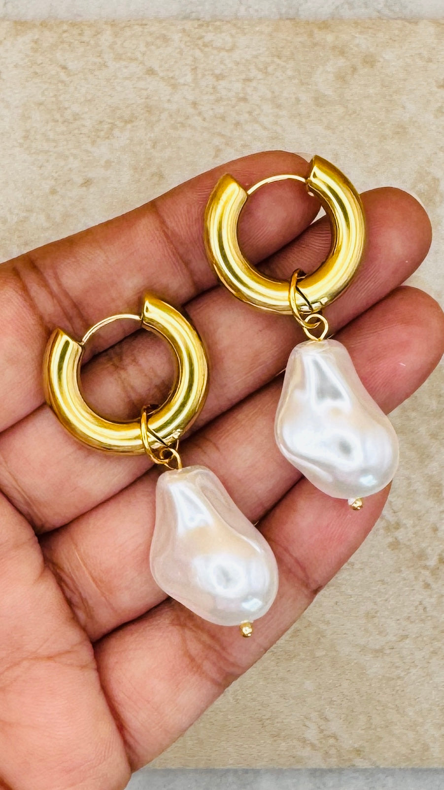 AURELIA 18K Gold Plated Freshwater Pearl Drop Necklace & Hoop Earring Set