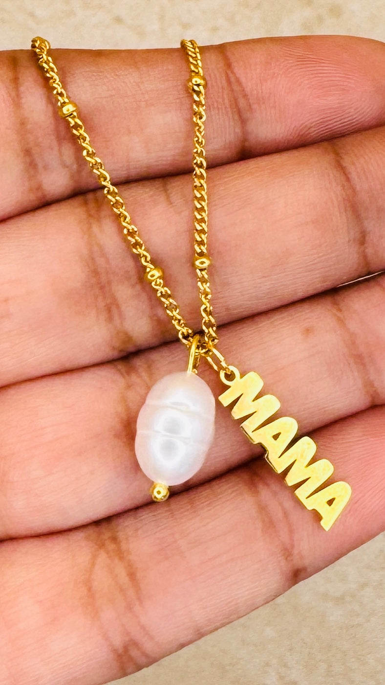 Mama 18K Gold Plated Pearl Charm Necklace
