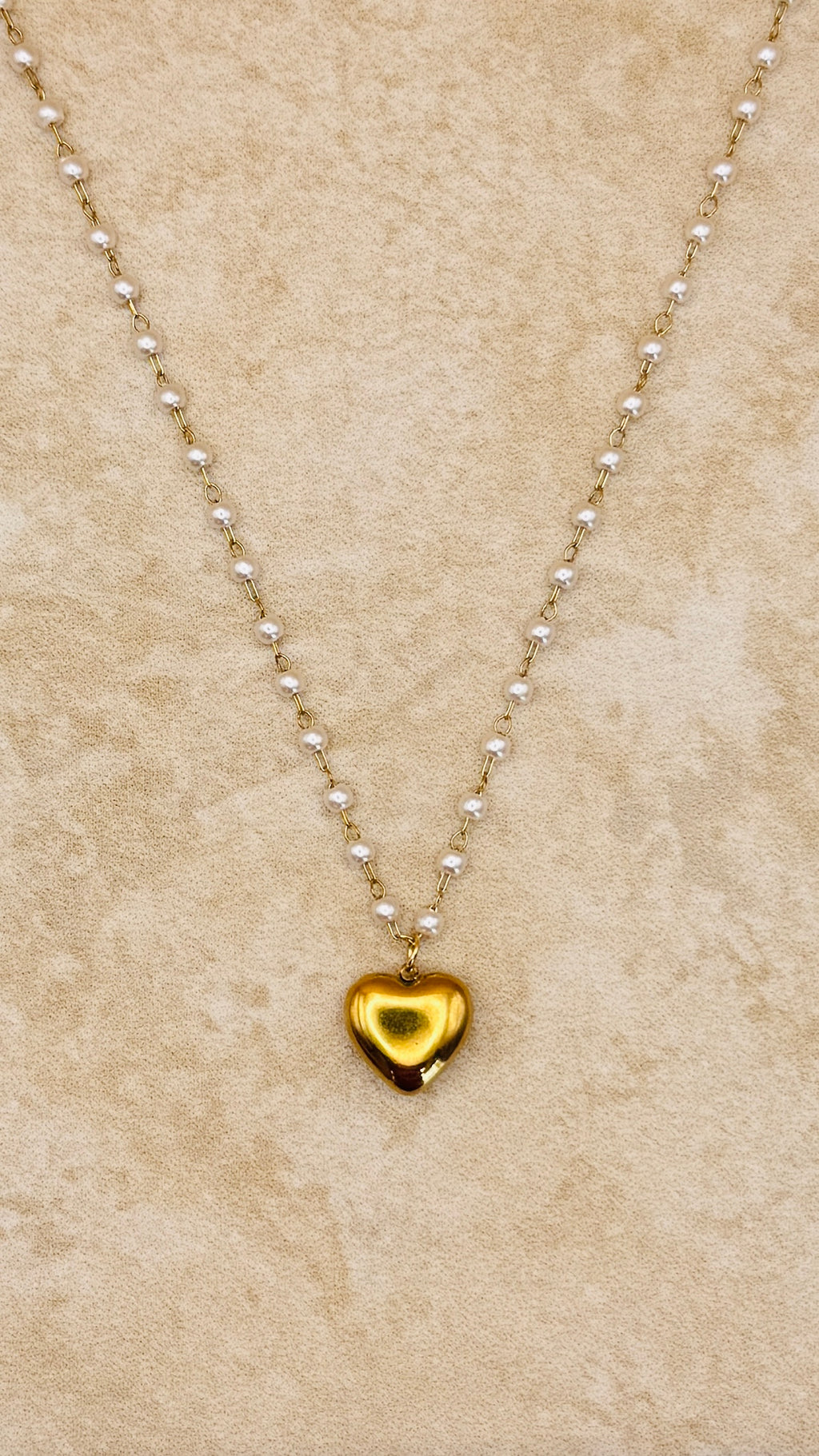 ELISE 18K Gold Plated Pearl Chain Heart Necklace