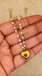 ELISE 18K Gold Plated Pearl Chain Heart Necklace