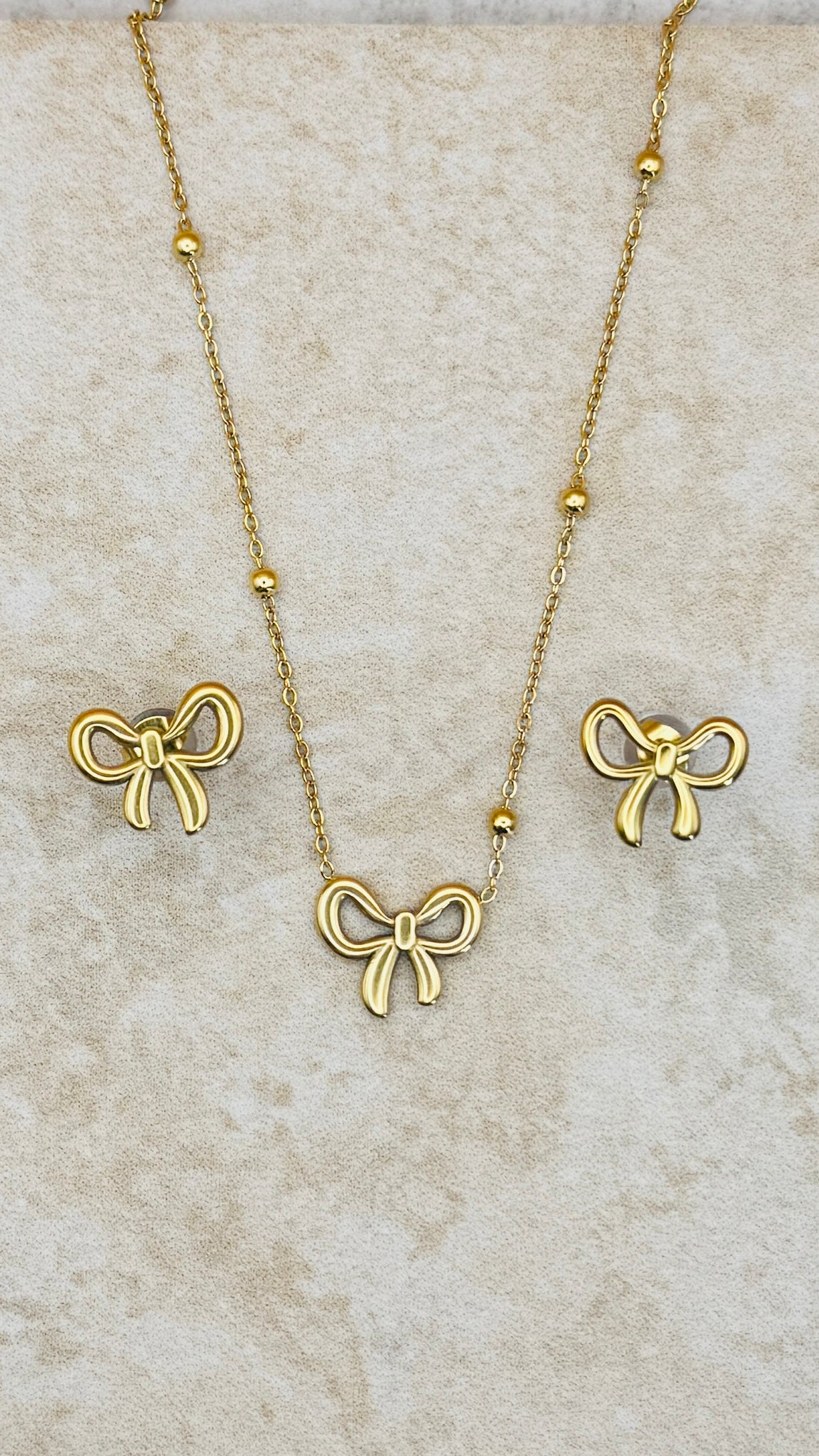ELLA 18K Gold Plated Bow Necklace & Stud Earrings Set