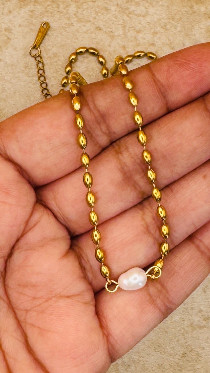 AMARA 18K Gold Plated Pearl Bead Necklace, Earrings & Bracelet Set