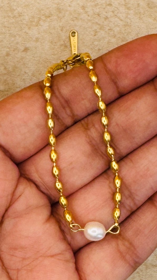 AMARA 18K Gold Plated Pearl Bead Necklace, Earrings & Bracelet Set