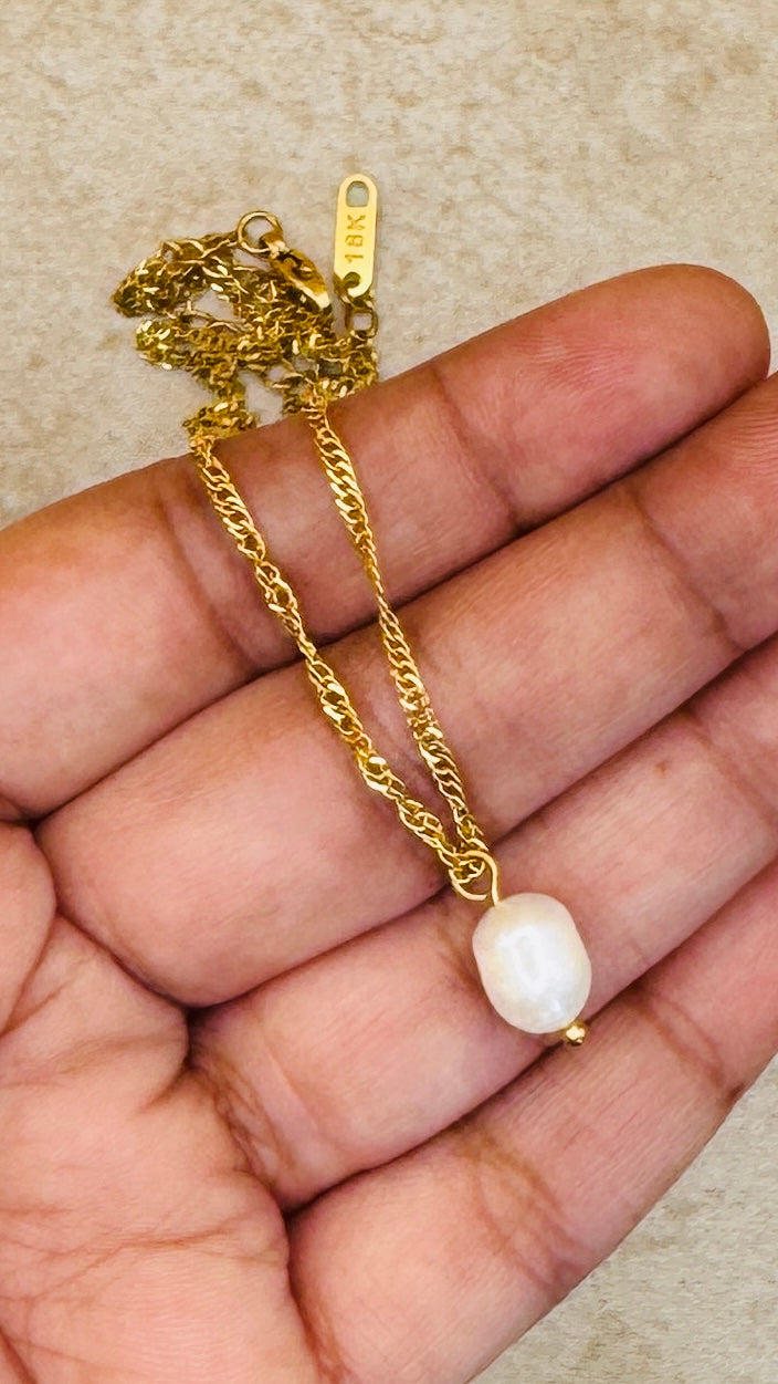 SEREN 18K Gold Plated Freshwater Pearl Pendant Necklace