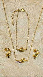ARIA 18K Gold Plated Knot Necklace, Earrings & Bracelet Set