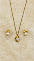 ELARA 18K Gold Plated Pearl Accent Necklace & Stud Earrings Set