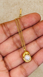 ELARA 18K Gold Plated Pearl Accent Necklace & Stud Earrings Set