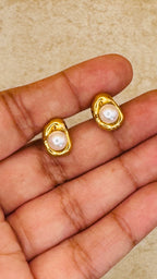 ELARA 18K Gold Plated Pearl Accent Necklace & Stud Earrings Set