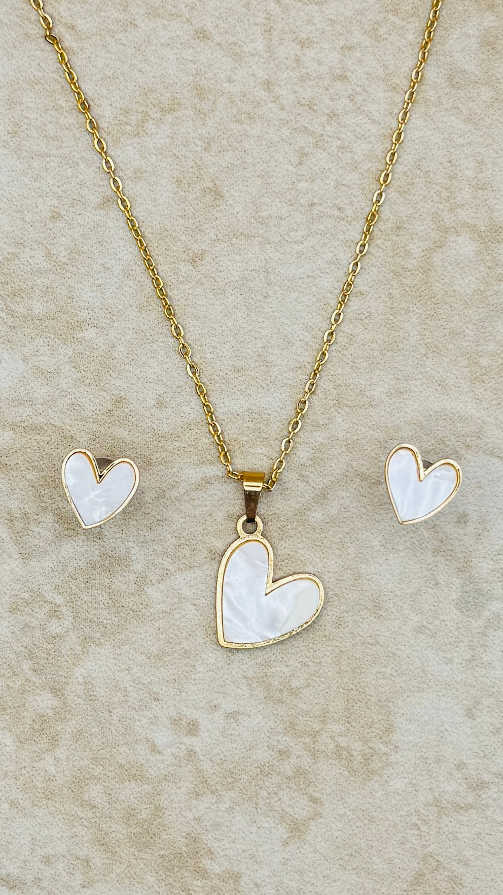 EVELYN 18K Gold Plated Heart Inlay Necklace & Stud Earrings Set