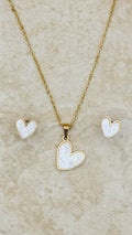 EVELYN 18K Gold Plated Heart Inlay Necklace & Stud Earrings Set