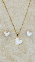 EVELYN 18K Gold Plated Heart Inlay Necklace & Stud Earrings Set