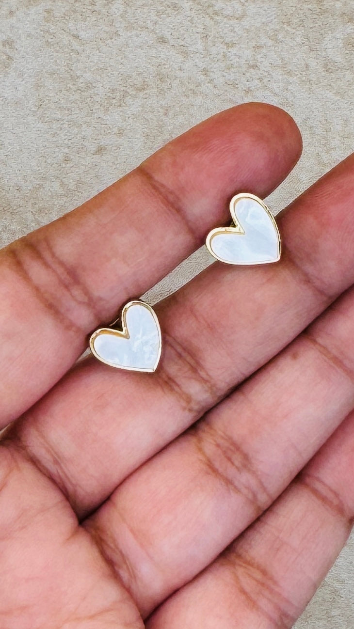 EVELYN 18K Gold Plated Heart Inlay Necklace & Stud Earrings Set