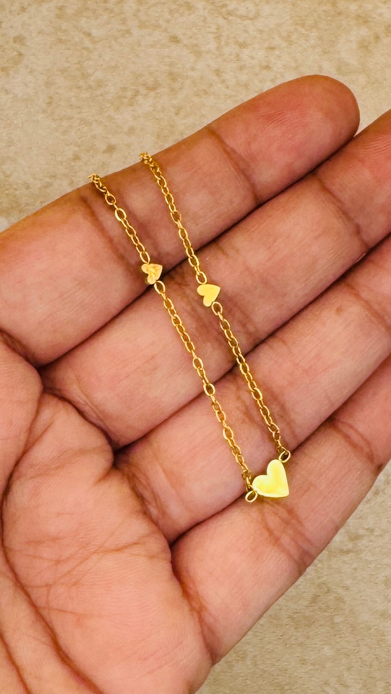 AVA 18K Gold Plated Mini Heart Station Necklace