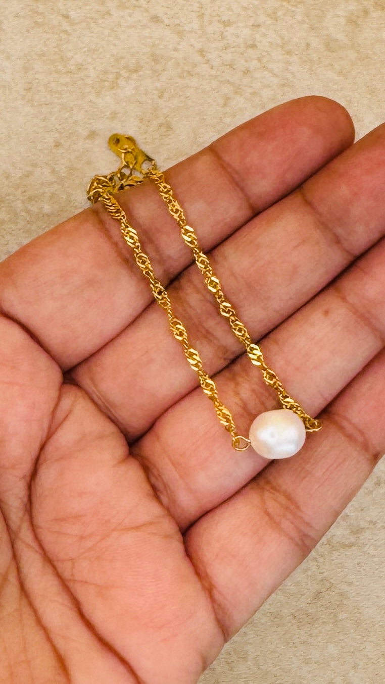 MIRA 18K Gold Plated Freshwater Pearl Chain Bracelet