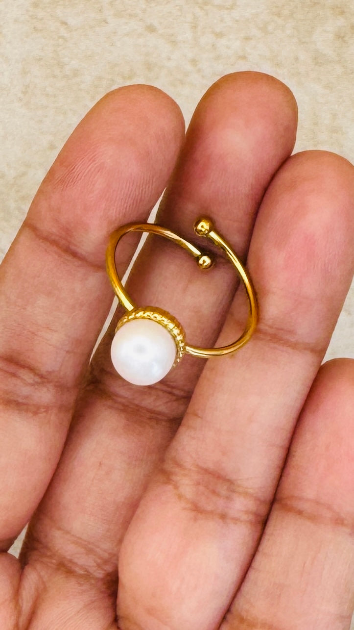 LUNA 18K Gold Plated Pearl Open Ring