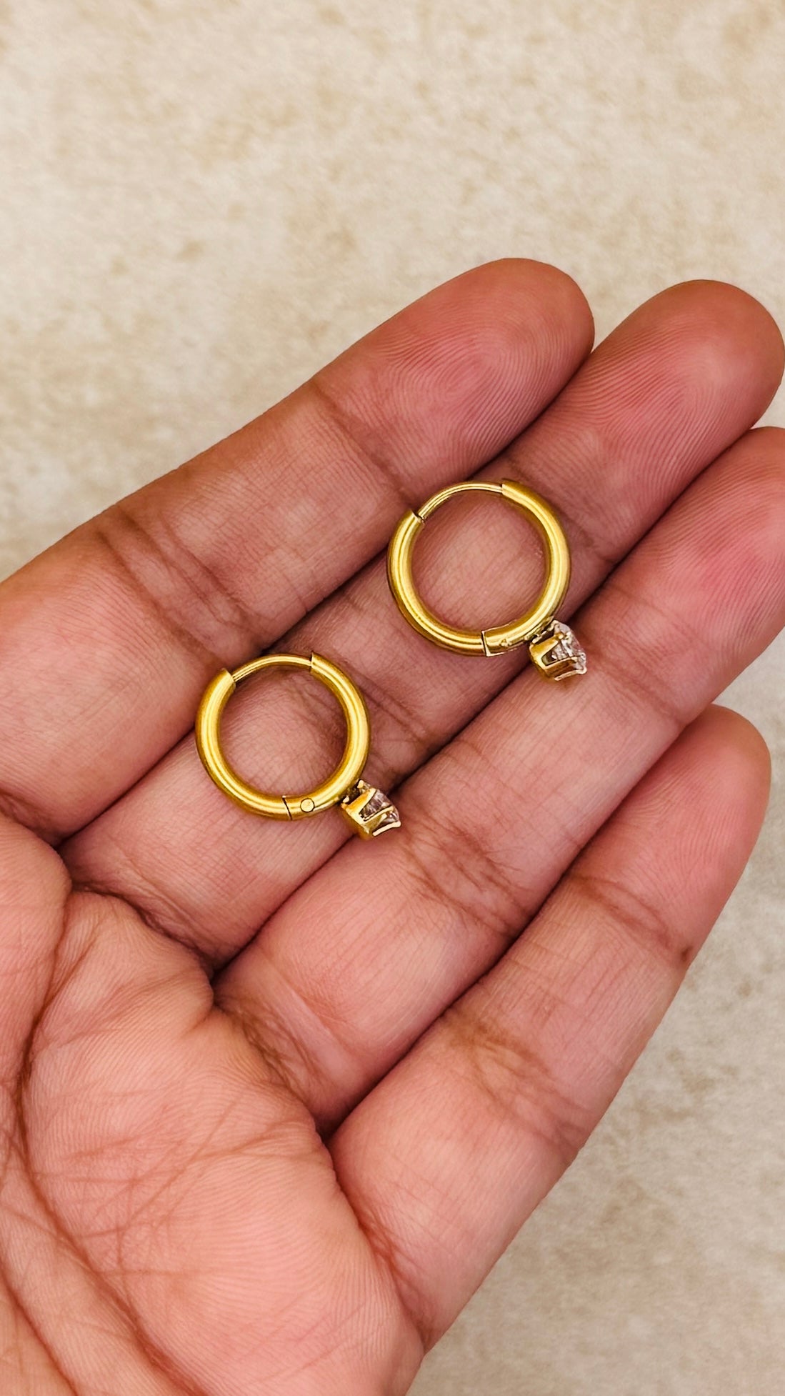 ELARA 18K Gold Plated Mini Hoop Earrings with Crystal Accent