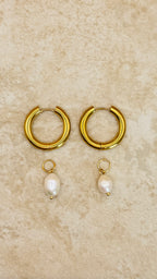 LUNA 18K Gold Plated Freshwater Pearl Detachable Hoop Earrings