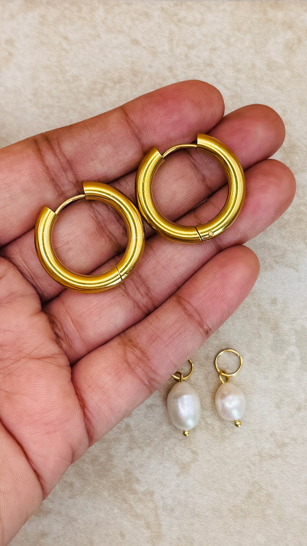 LUNA 18K Gold Plated Freshwater Pearl Detachable Hoop Earrings