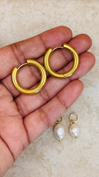 LUNA 18K Gold Plated Freshwater Pearl Detachable Hoop Earrings