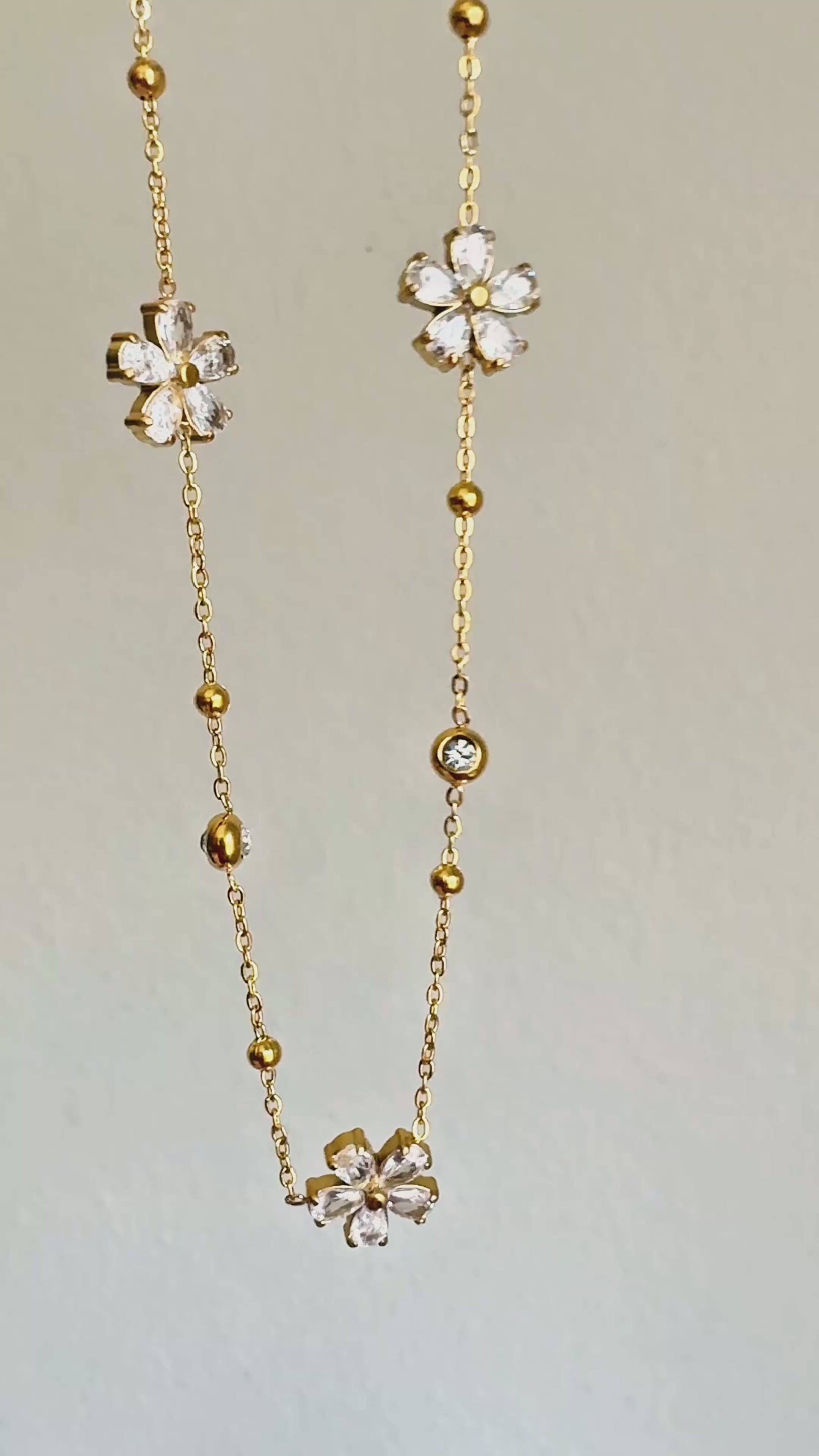 FLORA 18K Gold Plated Crystal Flower Necklace